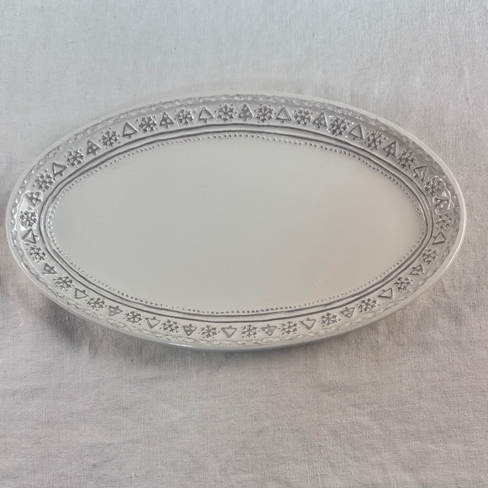 Hallmark White and Gray Oval Holiday Serving Platter